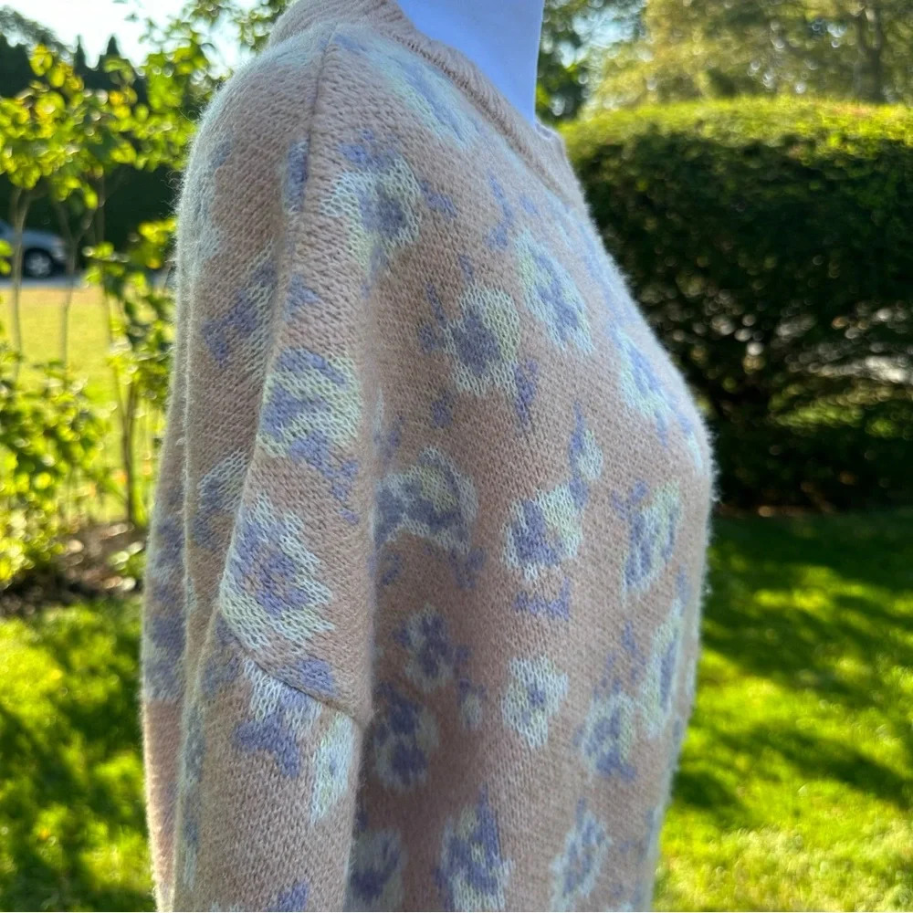 Mango Knit Cropped Floral Sweater Small - Picture 8 of 9